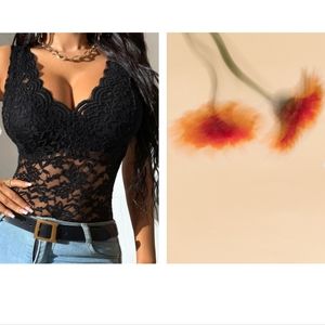 V-Neck Embroidery Lace Tank Top